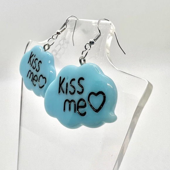 Kiss Me Earrings - Cloud Earrings - Valentines Day Earrings - Statement Earrings - Picture 8 of 10